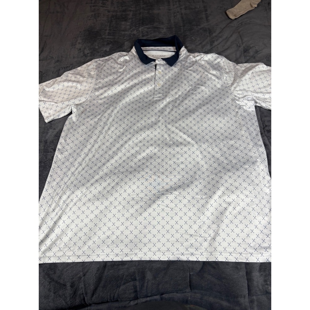 Maelreg‎ Mens 3XL Performance Golf Polo Shirt White Navy Crossed Clubs Pattern